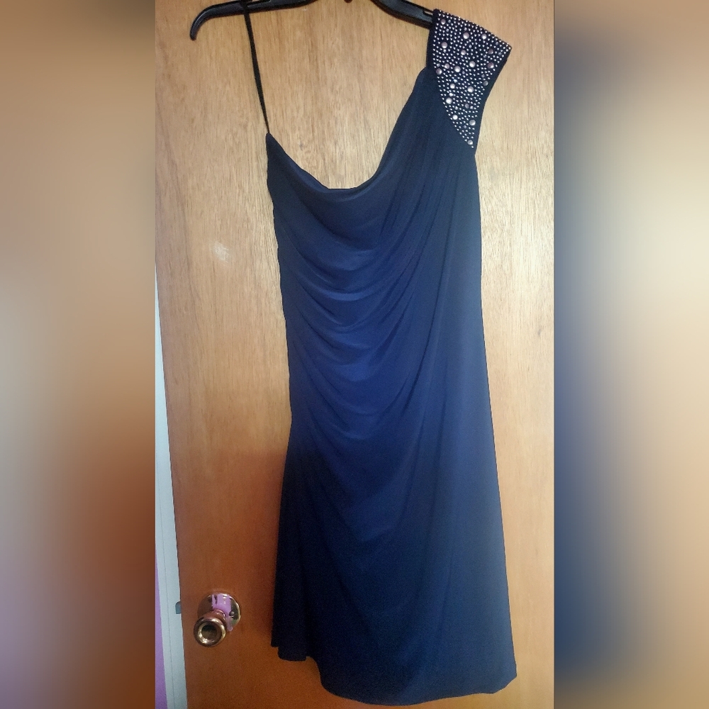 One Shoulder, Navy Blue Dress - Picture 2 of 4